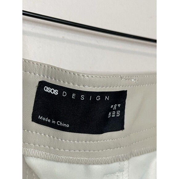 Asos Design Women's 4 High Rise Faux Leather Beige Wide Leg Pants Pleated - Picture 6 of 8